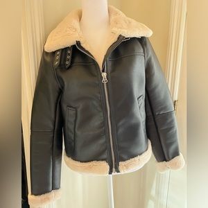 Black leather faux fur lined jacket xs H&M